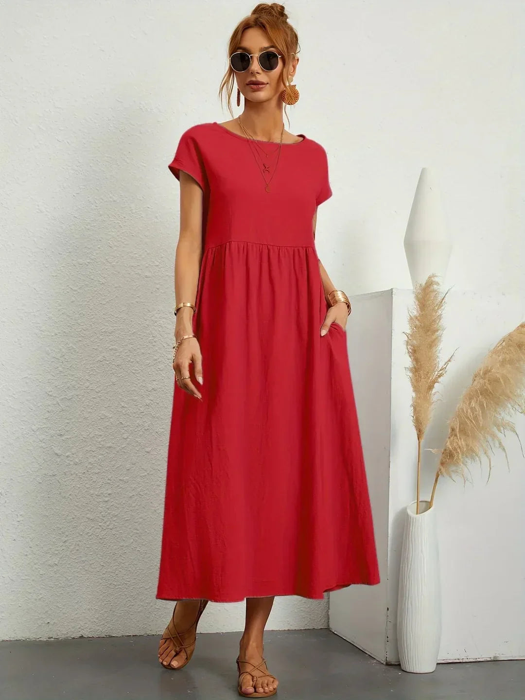 Gabrielle™ — Abito midi fluido ed elegante - Rosso