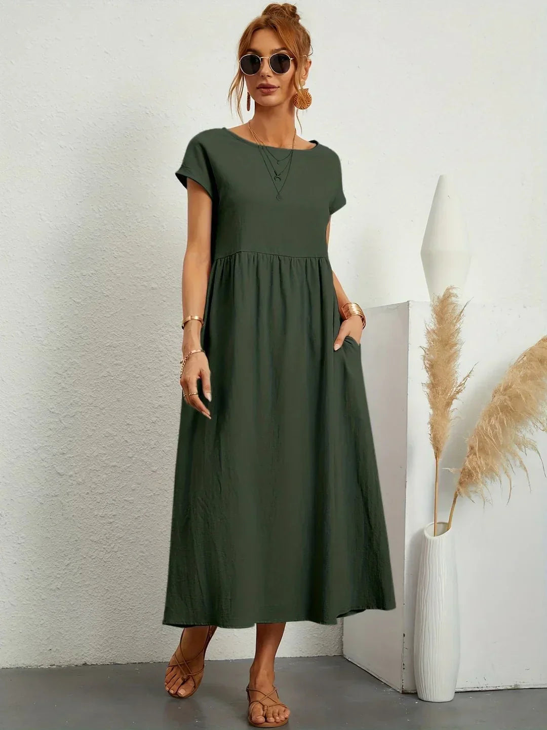 Gabrielle™ — Abito midi fluido ed elegante - Verde militaire