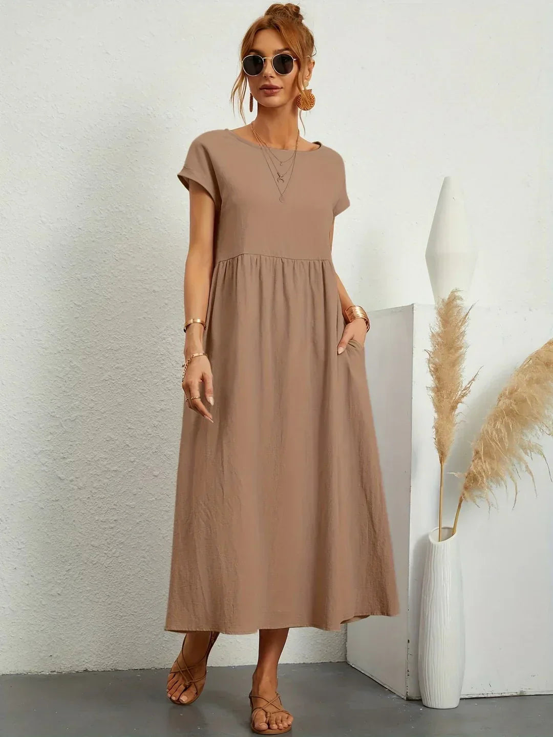 Gabrielle™ — Abito midi fluido ed elegante - Kaki