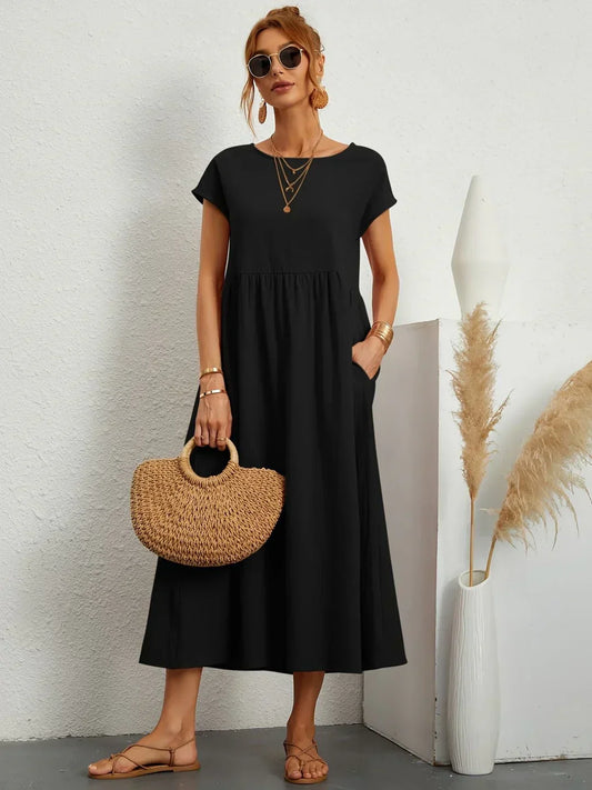 Abito midi fluido Gabrielle™ nero elegante e leggero