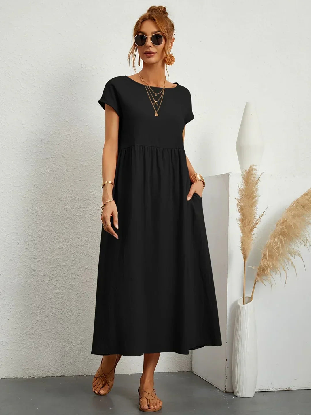 Gabrielle™ — Abito midi fluido ed elegante - Nero
