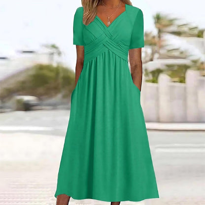 Abito midi Isadora con linea ad A e taglio fluido - Verde