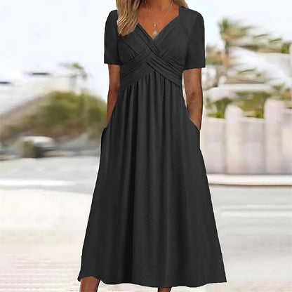 Abito midi Isadora con linea ad A e taglio fluido - Nero