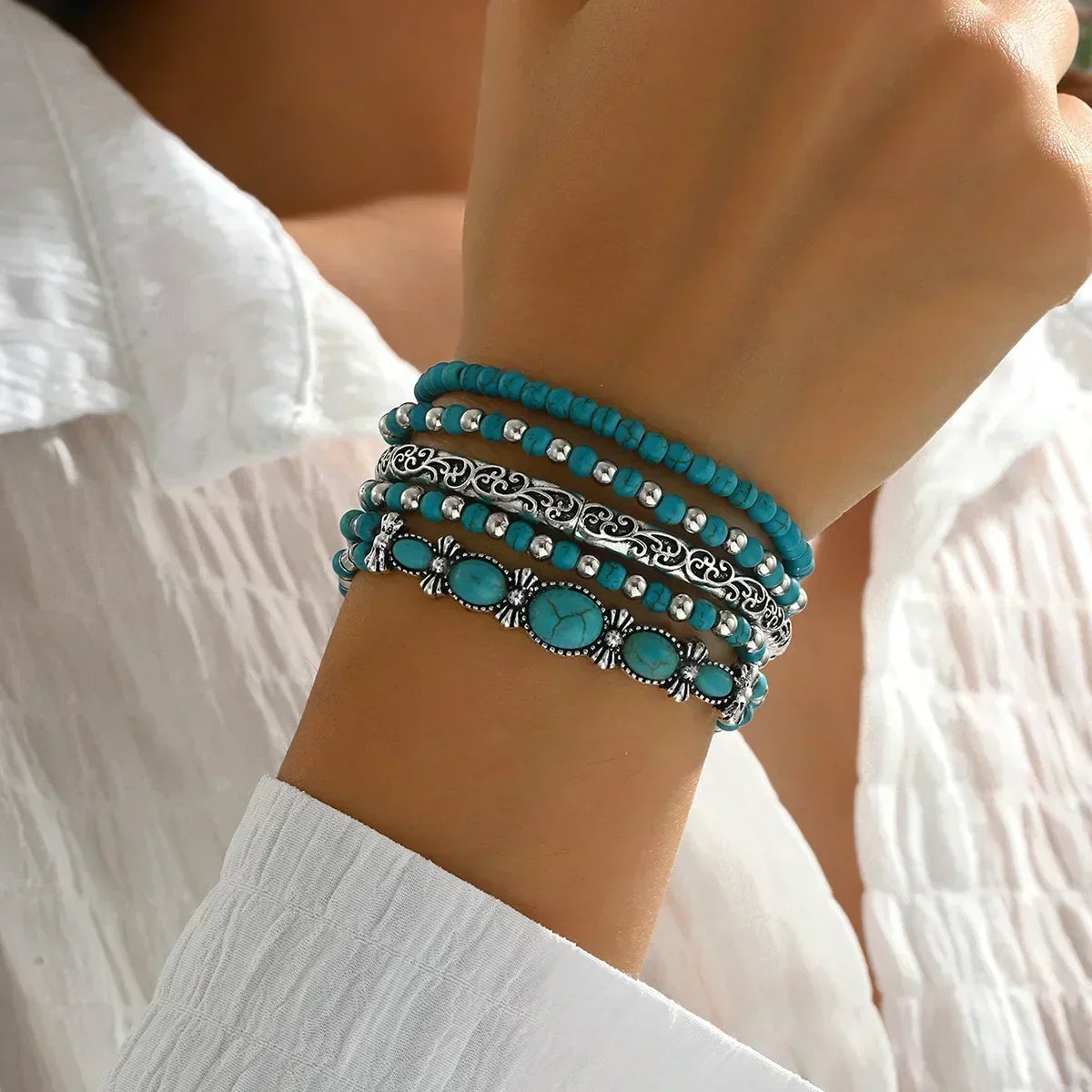 Set di Bracciali Boho con Perle Turchesi