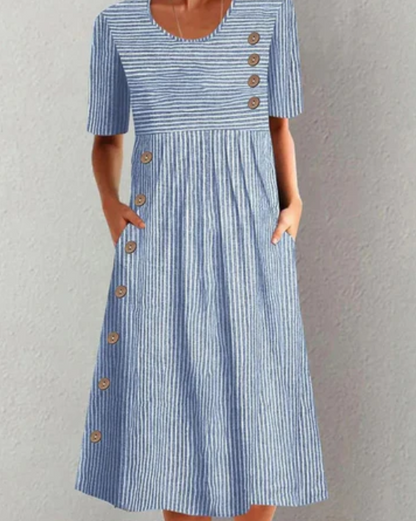 AMANDA | Elegante abito midi a righe che copre la pancia