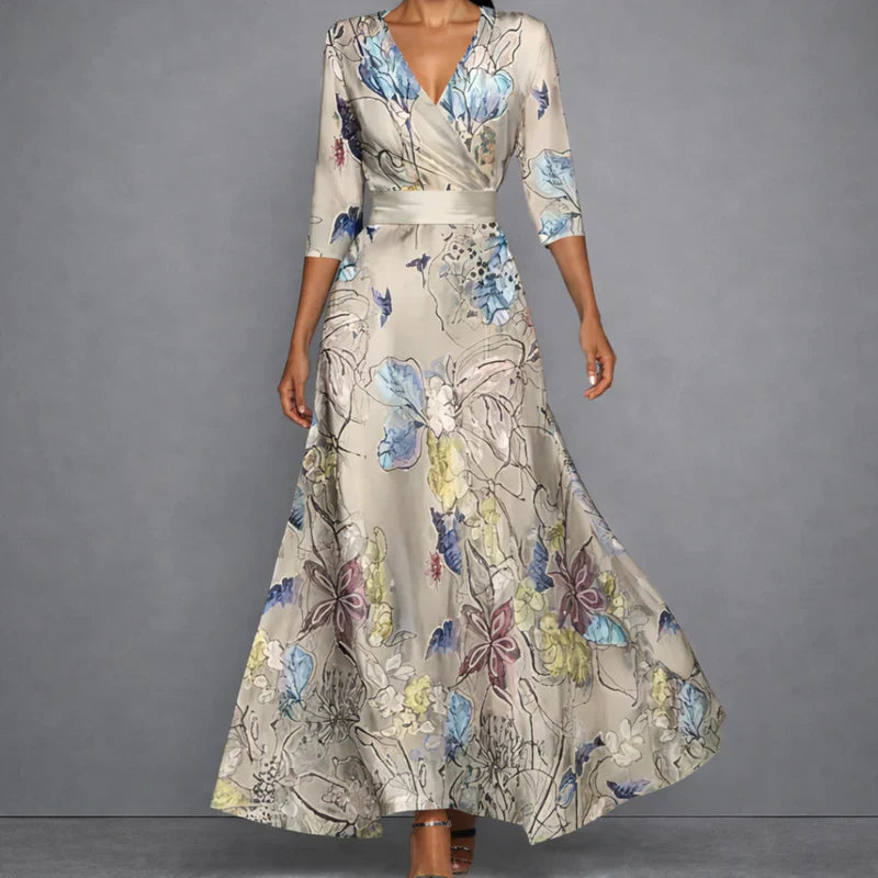 CALLA | Abito Maxi Floreale che slancia la figura con eleganza - Beige