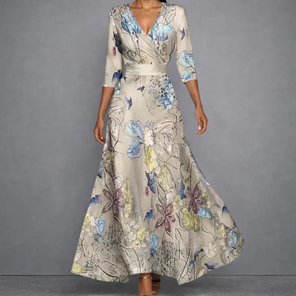 CALLA | Abito Maxi Floreale che slancia la figura con eleganza - Beige
