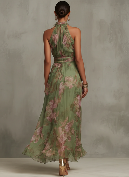 Livia | Abito lungo floreale con scollo all'americana