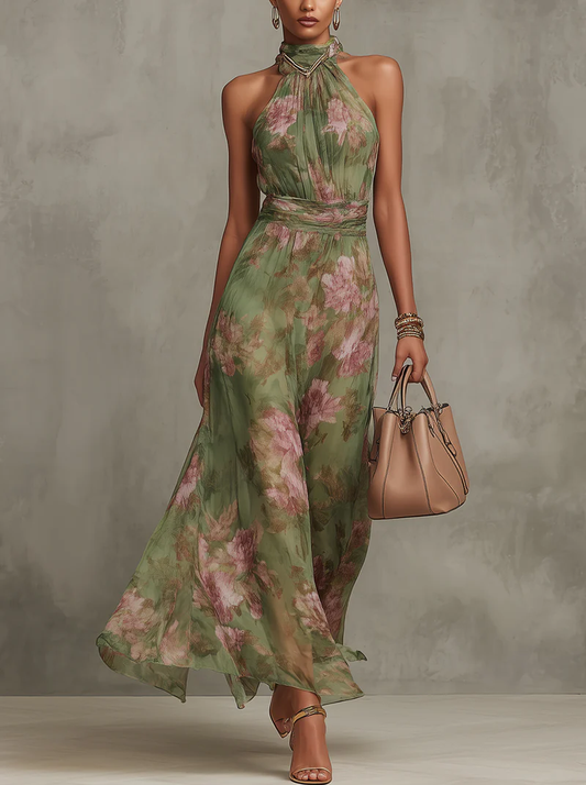 Livia | Abito lungo floreale con scollo all'americana