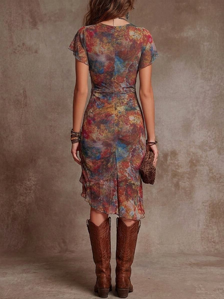 Caterina | Vestido Midi Plisado in stile bohémien