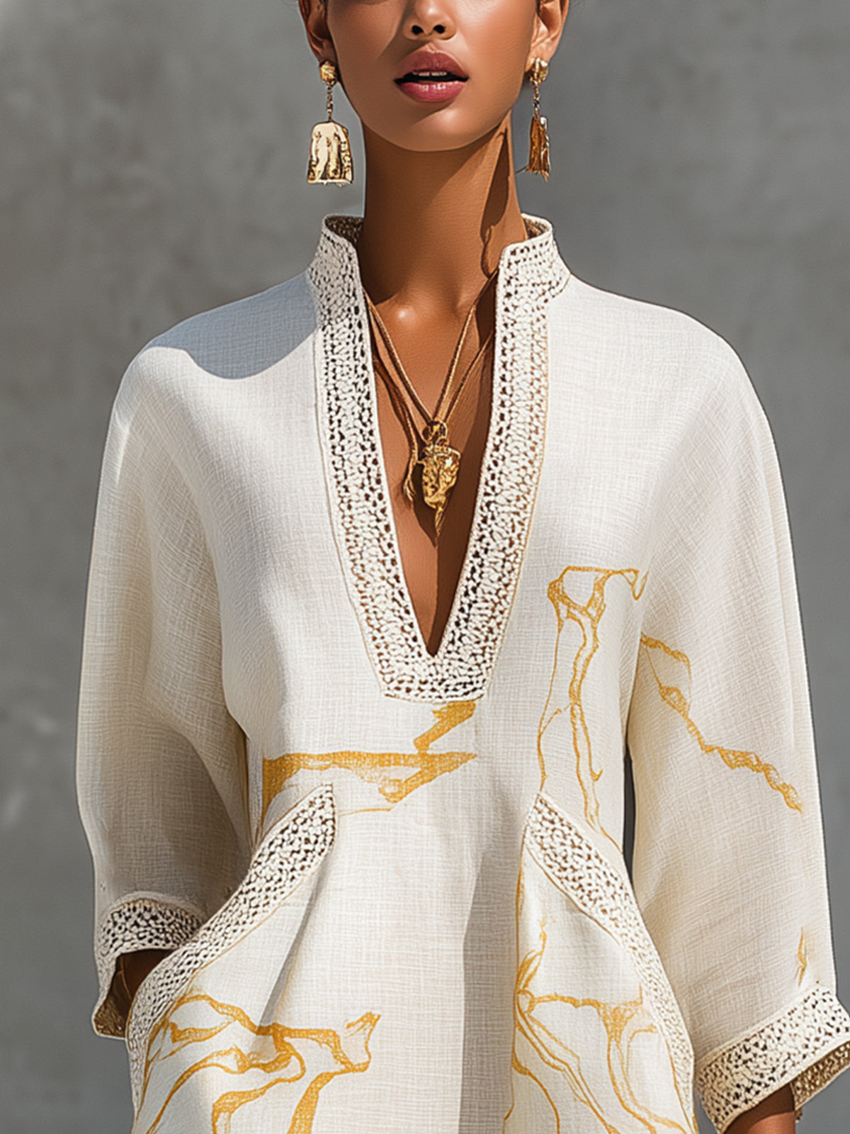 Ivoire | Mini-jurk van viscose met ivoor-gouden print