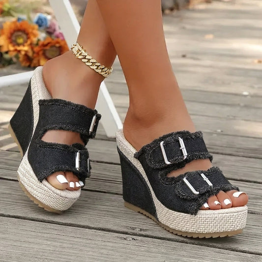 Atelier | Sandali con zeppa e bordi sfrangiati