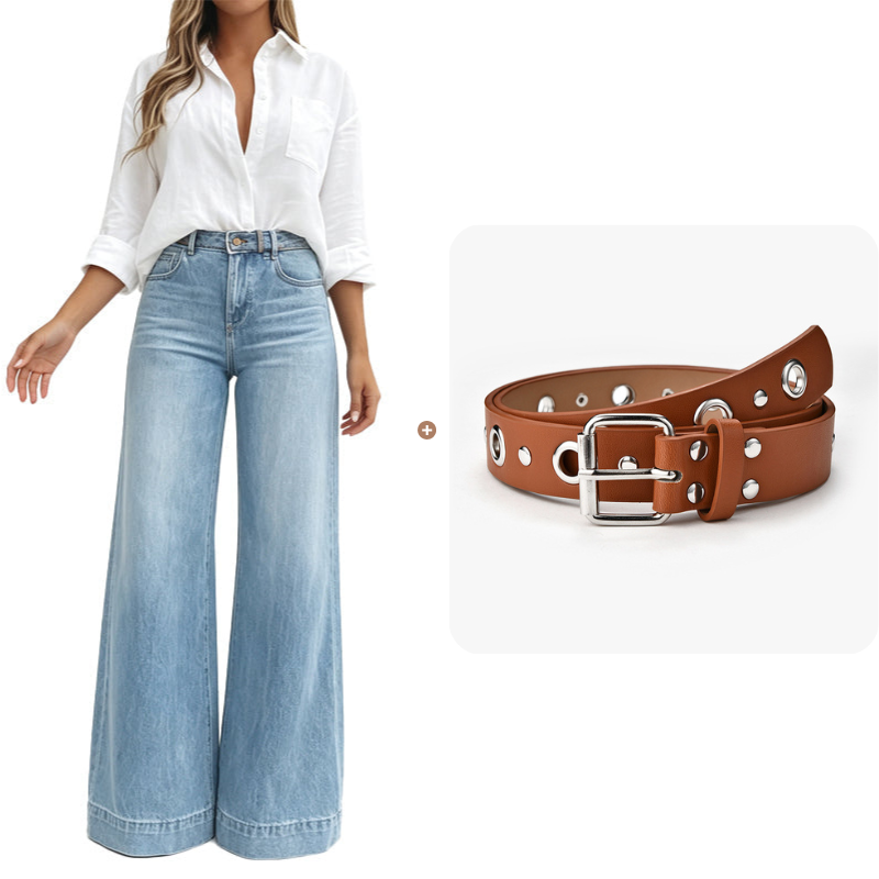 🔥50% rabatt! 👖 Vintage högmidjade bredbenta jeans – benförlängande, bekväm passform, enkel att styla dag som kväll. ✨