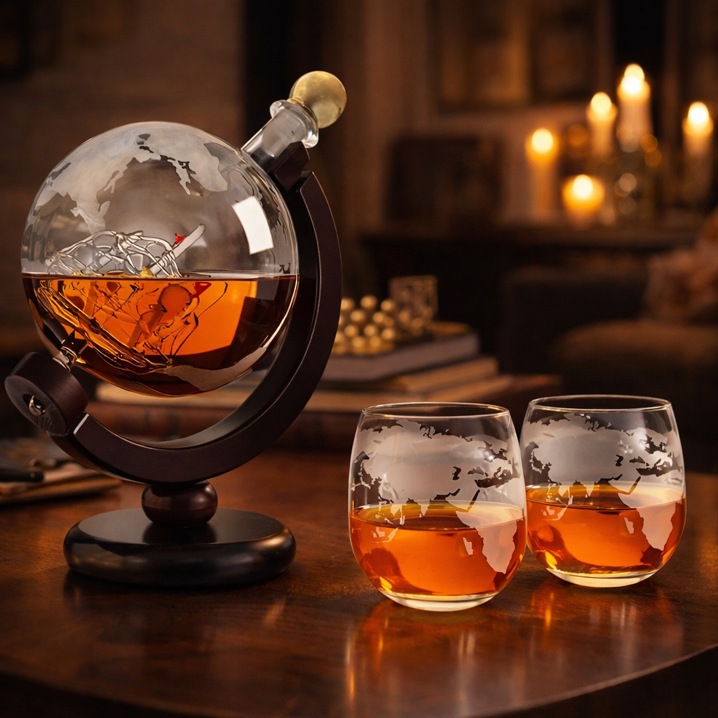 Set decanter da whisky – Mappamondo – immagine 1
