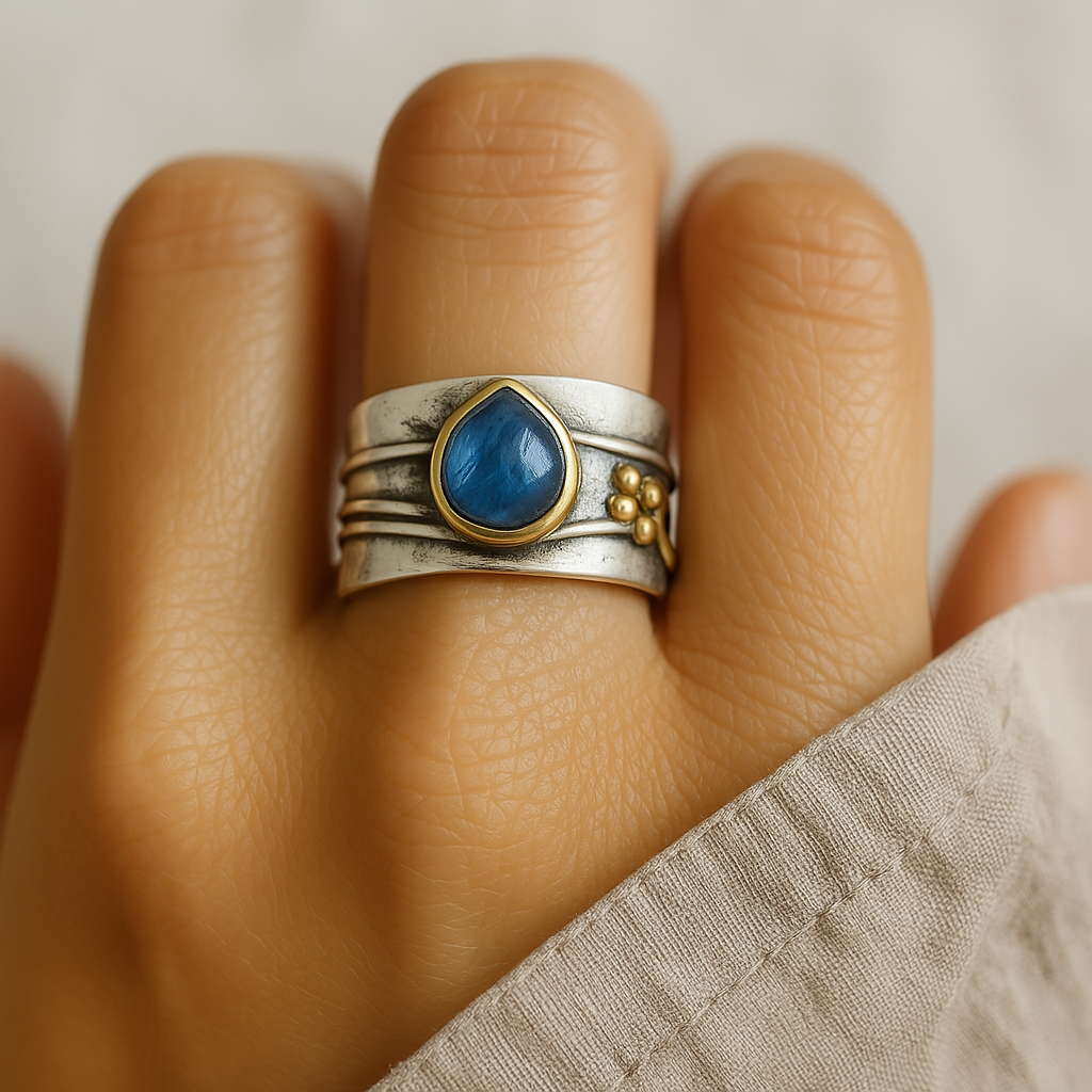 Anello Vintage con Pietra Blu Effetto Zaffiro