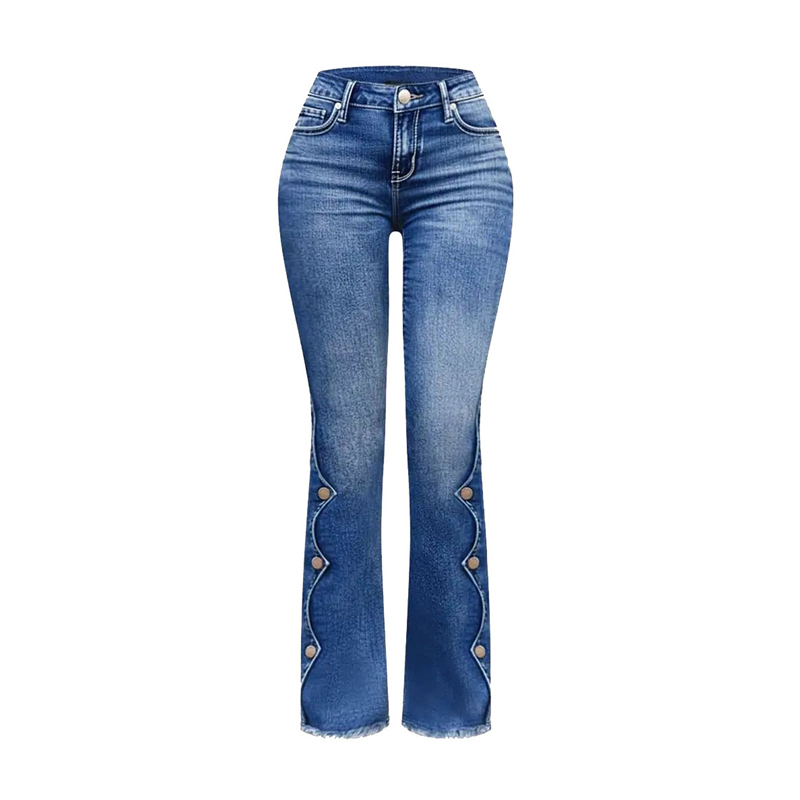 Marielle | Hoog getailleerde bootcutjeans met stretch en sierknopen