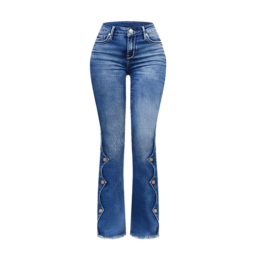 Marielle | Hoog getailleerde bootcutjeans met stretch en sierknopen