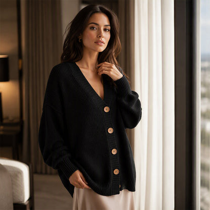 Elise – Oversized Gebreide Cardigan met V-Hals