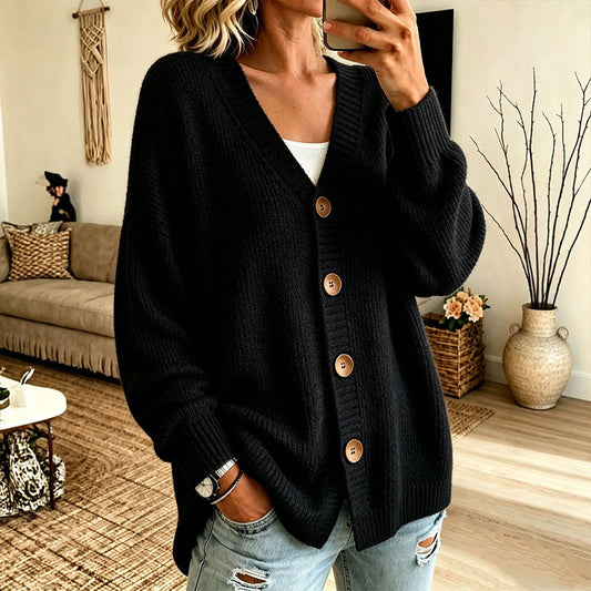 Elise – Oversized Gebreide Cardigan met V-Hals
