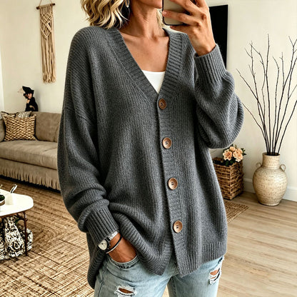 Elise – Oversized Gebreide Cardigan met V-Hals