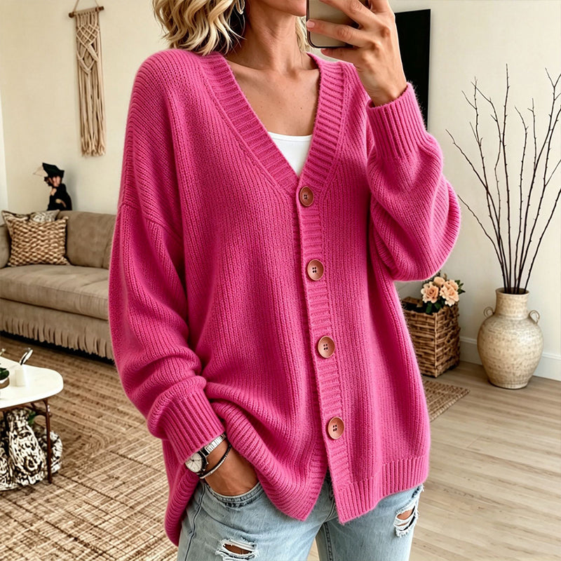 Elise – Oversized Gebreide Cardigan met V-Hals