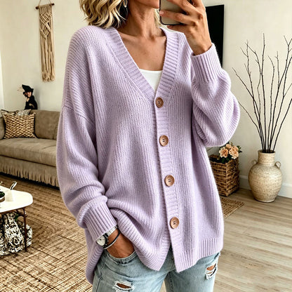 Elise – Oversized Gebreide Cardigan met V-Hals