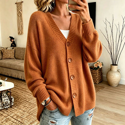 Elise – Oversized Gebreide Cardigan met V-Hals