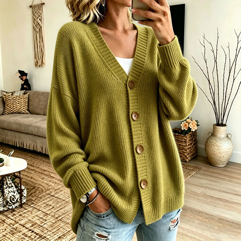 Elise – Oversized Gebreide Cardigan met V-Hals